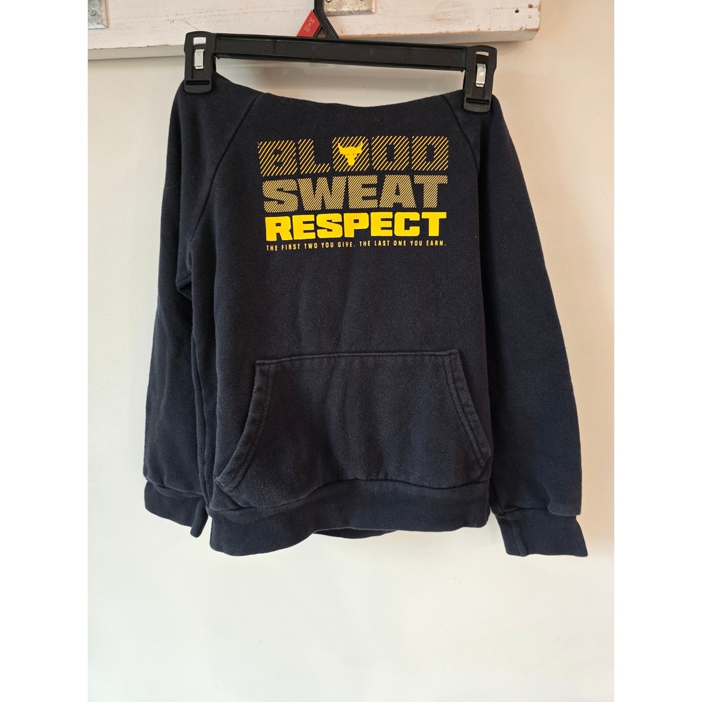 Under Armour Project Rock Kids Blood Sweat Respect Hoodie Black Yellow YSM